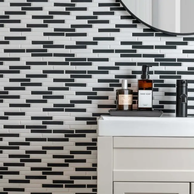 Zora Black & White Matt Brick Effect Mosaic 347x300 Tiles