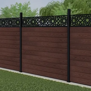 LuxeLine Composite Fence Panel Walnut 6ft High - Moroccan Decorative Screen with Aluminium Post