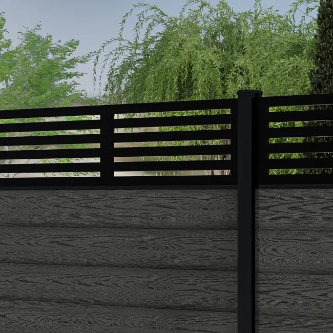 LuxeLine Composite Fence Panel Dark Grey 6ft High - Slat Decorative Screen with Aluminium Post