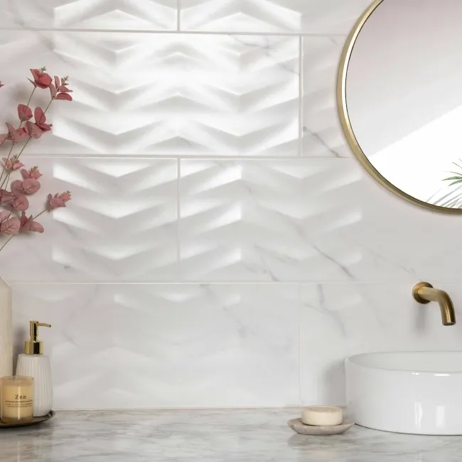 Ambience White Matt Wavy Marble Effect Wall Tiles