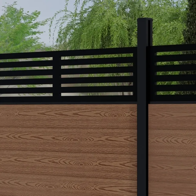 LuxeLine Composite Fence Panel Teak 6ft High - Slat Decorative Screen with Buried Aluminium Post