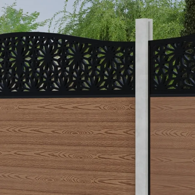 LuxeLine Composite Fence Panel Teak - Floral Decorative Screen for Own Post