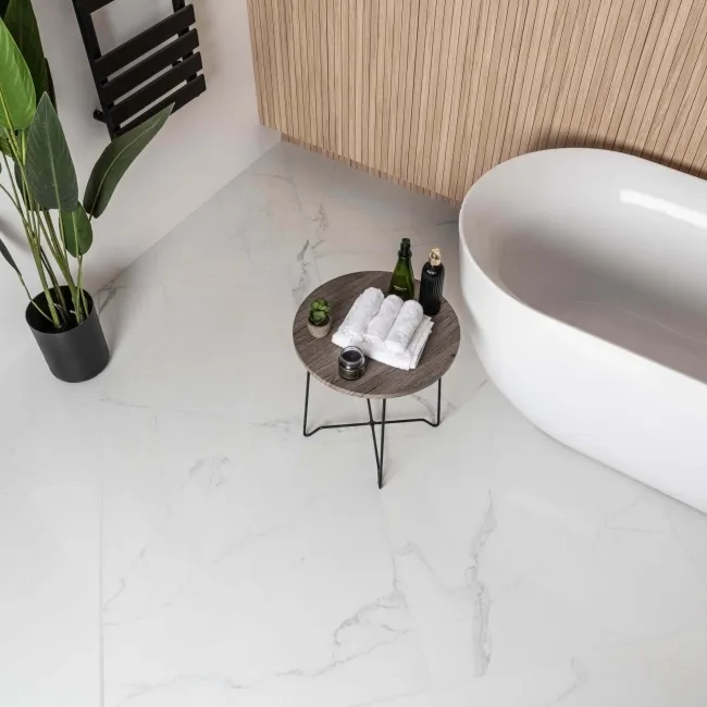 Cappella Polished White Carrara Marble Effect 75x75 Tiles