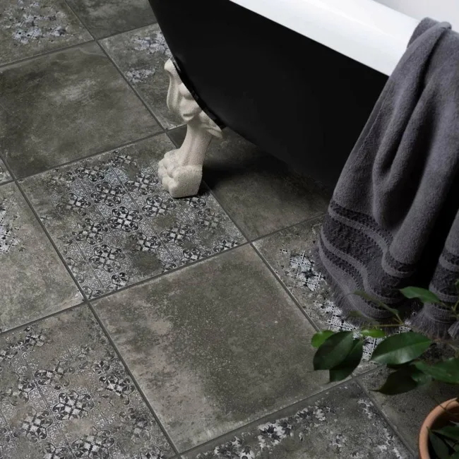 Harbour Night Dark Grey Matt Patterned Wall and Floor Tiles