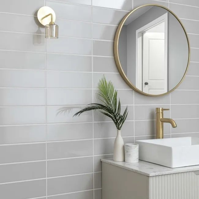 Linear Light Grey Gloss Brick Shape Wall Tiles 300x100