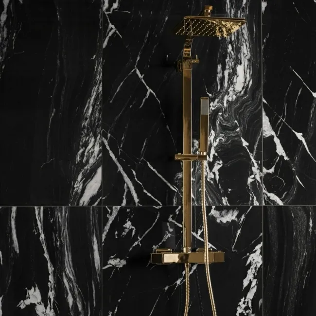 Deluxe Obsidian Ultra Black Gloss Marble Effect Wall and Floor Tiles