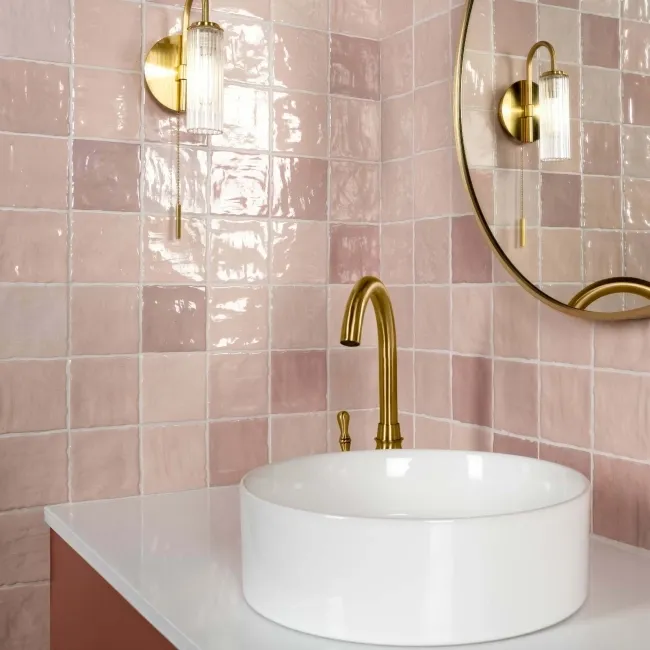 Zellige Mini Pink Square Gloss Wall Tiles