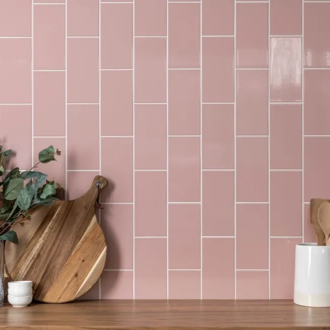 Rico Pink Gloss Flat Metro Wall Tiles 200x100