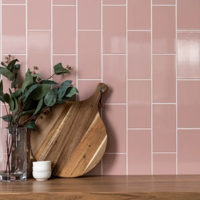 Rico Pink Gloss Flat Metro Wall Tiles 200x100