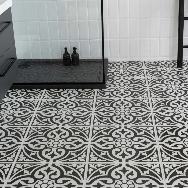 Adlington Black and White Matt Patterned Floor Tiles