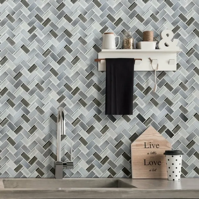 Tephra Dusted Moon Herringbone Mix Mosaic Tiles