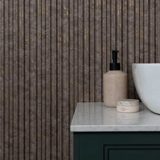 Trepanel Aqua 3D® Waterproof Medium Grey/Gold Marble Effect Grooved Wall Panel 3 Pack (Covers 0.87 SQM)