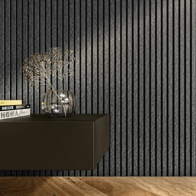 Trepanel Design® Grey Slate Effect Slat on Black Felt Wall Panels
