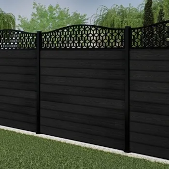 LuxeLine Composite Fence Panel Black 6ft High - Geometric Decorative Screen with Aluminium Post