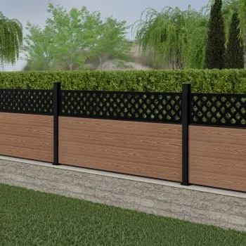 LuxeLine Composite Fence Panel Teak 3ft High - Lattice Decorative Screen with Aluminium Post