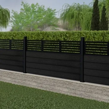 LuxeLine Composite Fence Panel Black 3ft High - Slat Decorative Screen with Aluminium Post