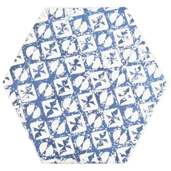 Souk Patchwork Hexagon Blue Patterned Matt Wall and Floor Tiles