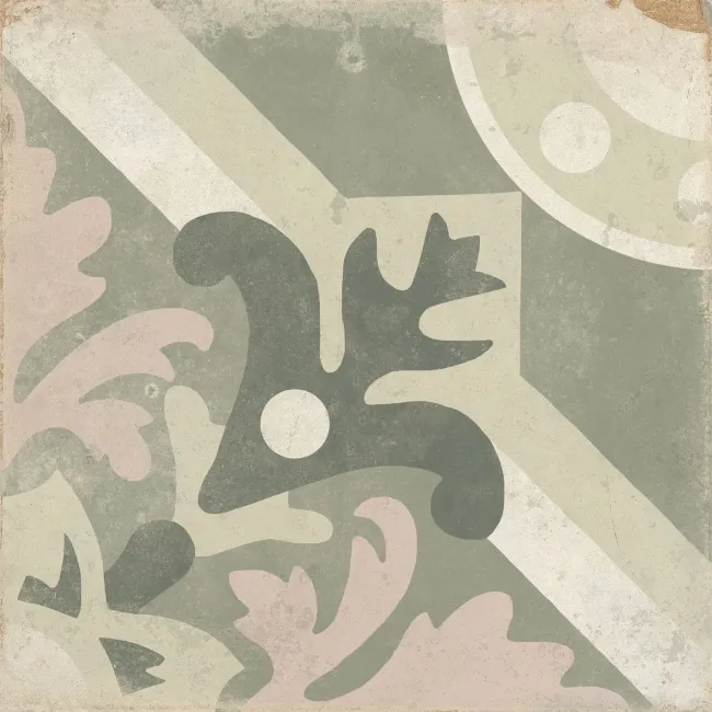 Field Green & Pink Floral Matt Porcelain Wall and Floor Tiles