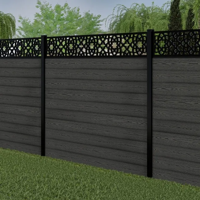 LuxeLine® Classic Straight Top Moroccan Design Screen with Dark Grey Composite Fence Panels & Buried Aluminium Post 180cm