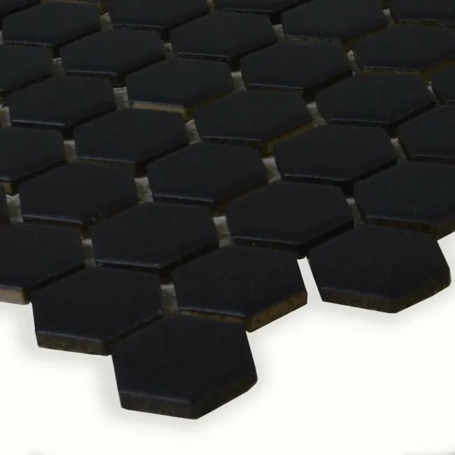 Pixel Black 23x23 Hexagon Matt Mosaic Tiles