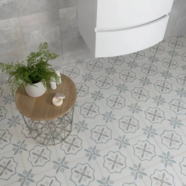 Blossom Cross Blue Matt Pattern Wall and Floor Tiles