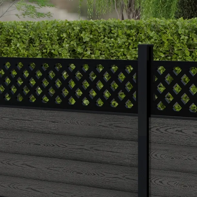 LuxeLine Composite Fence Panel Dark Grey 3ft High - Lattice Decorative Screen with Aluminium Post