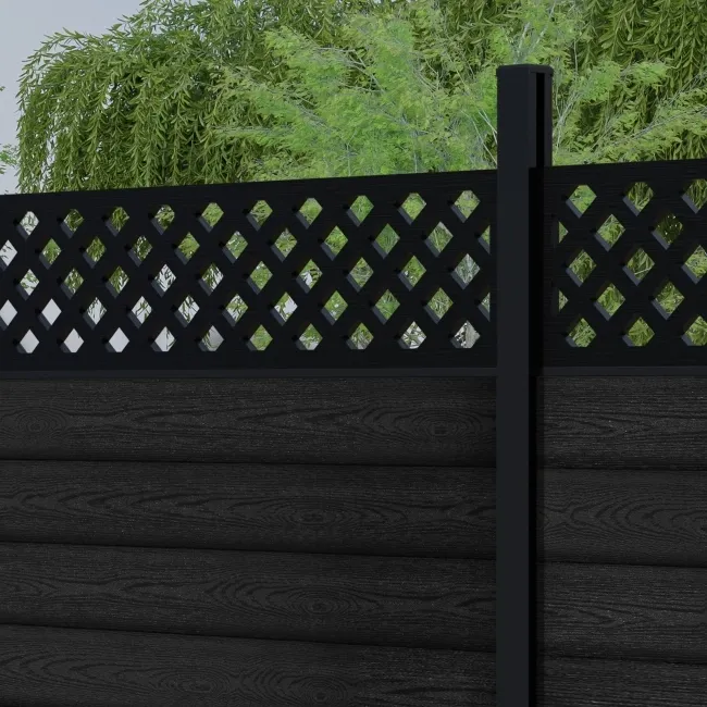 LuxeLine Composite Fence Panel Black 6ft High - Lattice Decorative Screen with Aluminium Post
