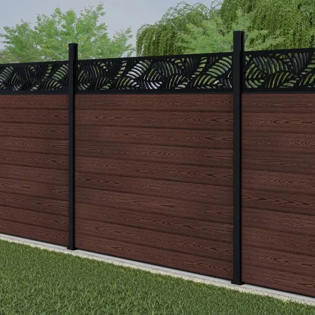 LuxeLine Composite Fence Panel Walnut 6ft High - Jungle Decorative Screen with Aluminium Post