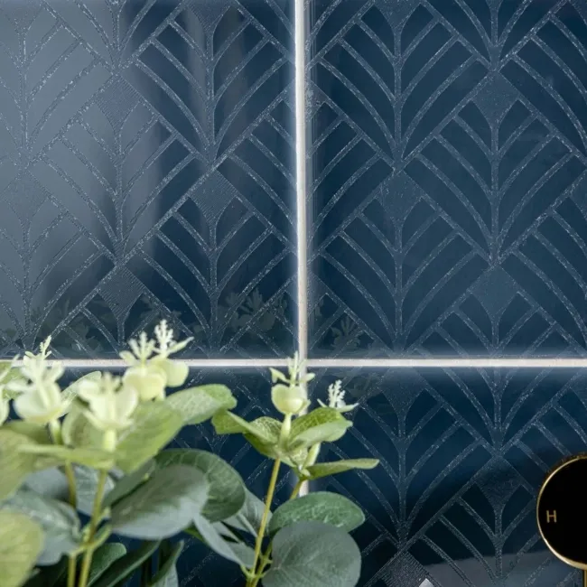 Capsule Dark Blue Grey Art Deco Engraved Decor Wall Tiles