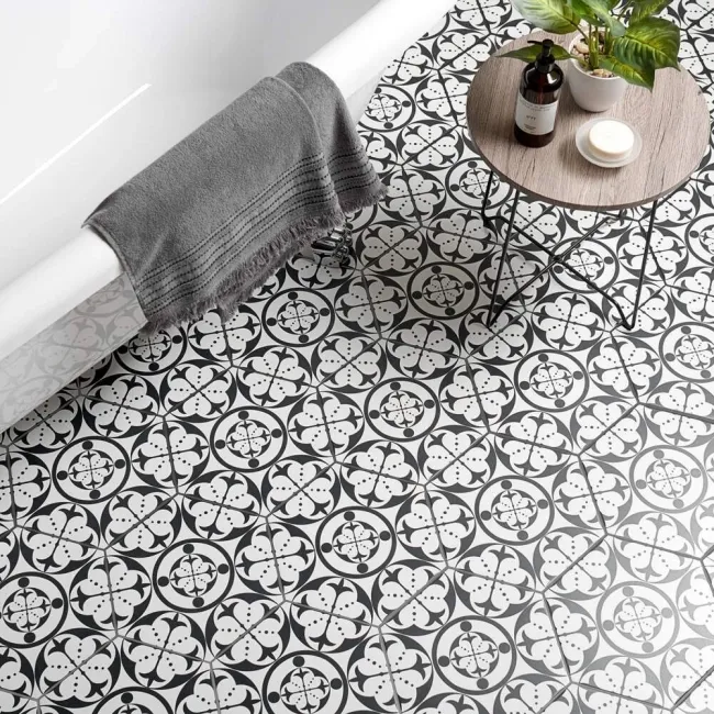 Kendal Hexagon Black Satin Pattern Wall and Floor Tiles