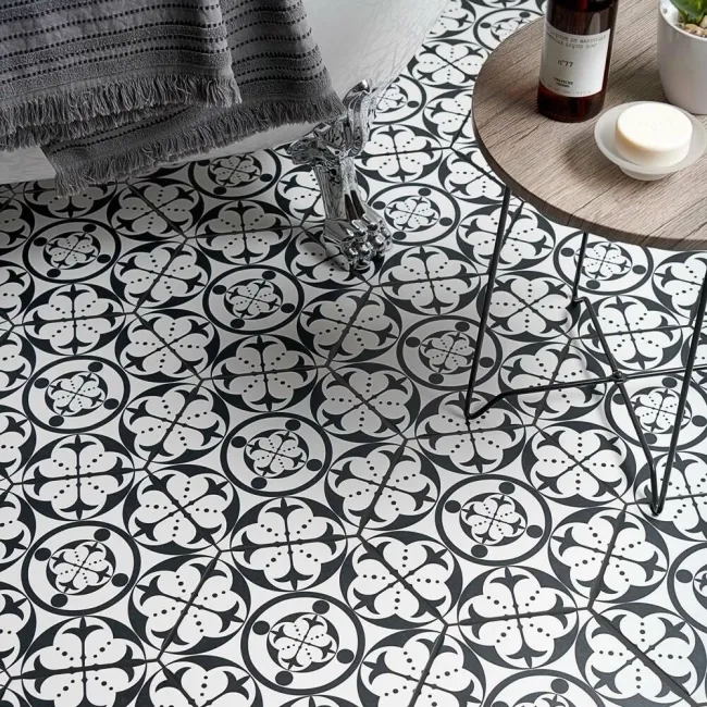 Kendal Hexagon Black Satin Pattern Wall and Floor Tiles
