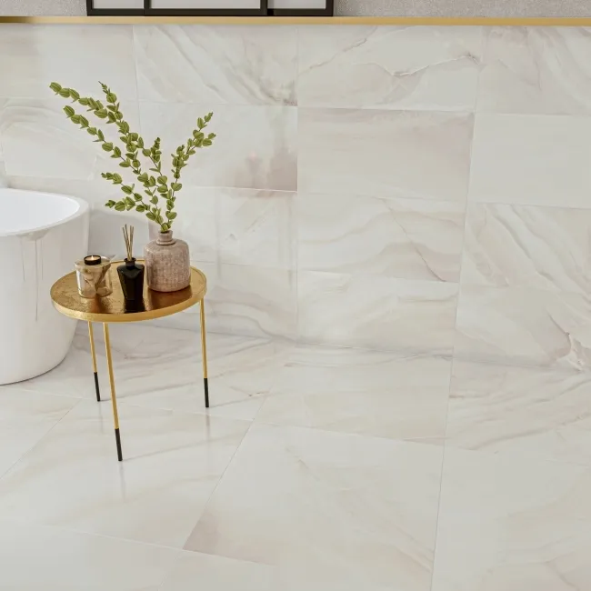 Lustra Light Beige Marble Effect Porcelain Tiles 600x600