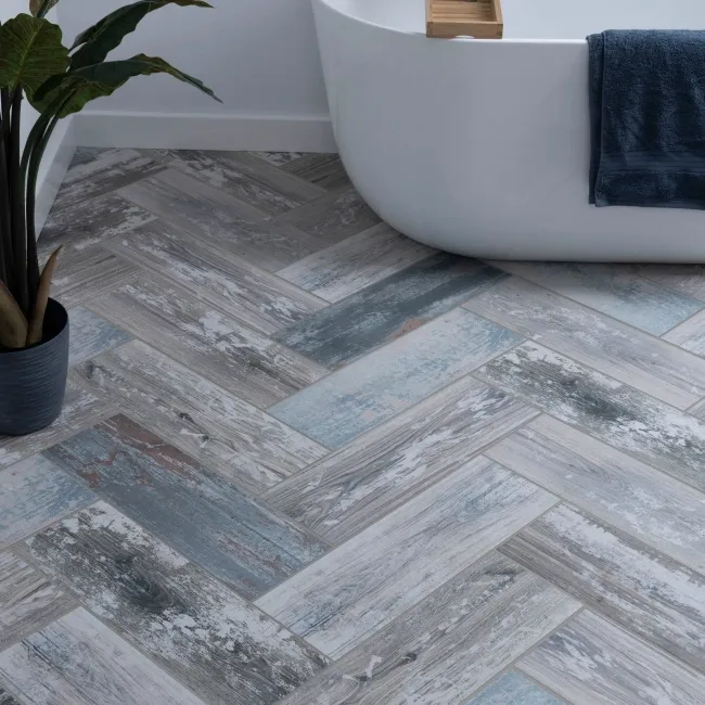 Vintage Blue Matt Reclaimed Wood Effect Wall and Floor Tiles