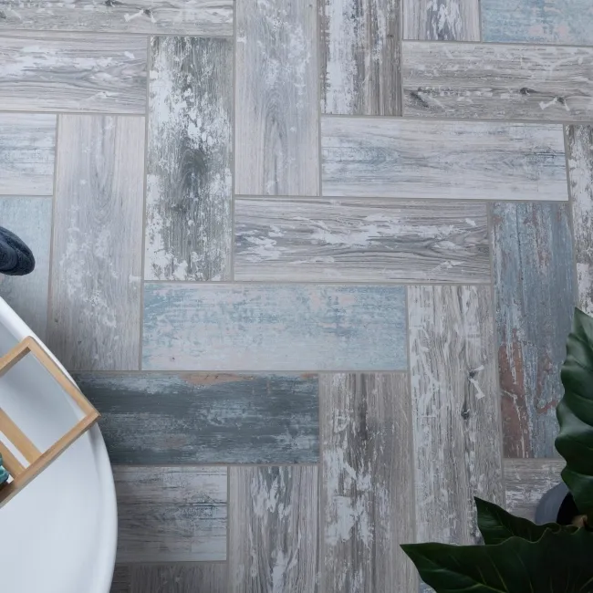 Vintage Blue Matt Reclaimed Wood Effect Wall and Floor Tiles