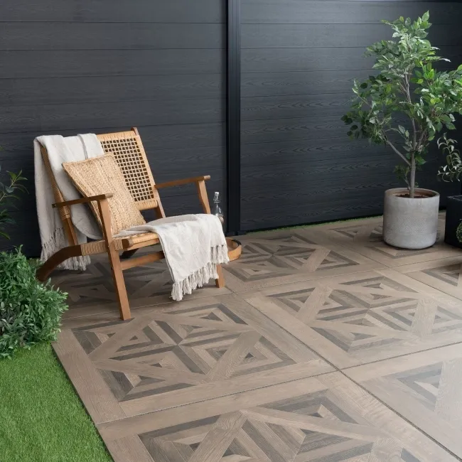 Galloway Walnut Brown Parquet Effect 20mm Porcelain Paving Slabs