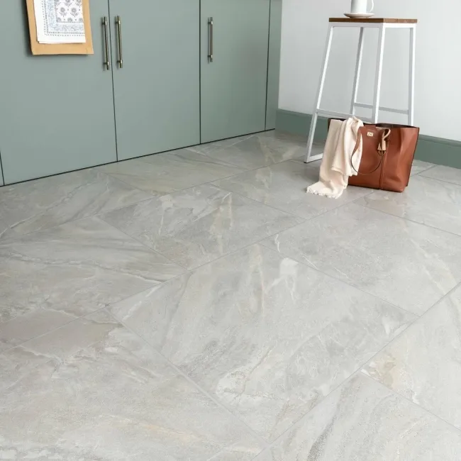 Devoke Light Grey Matt Stone Effect Wall and Floor Tiles 597x597