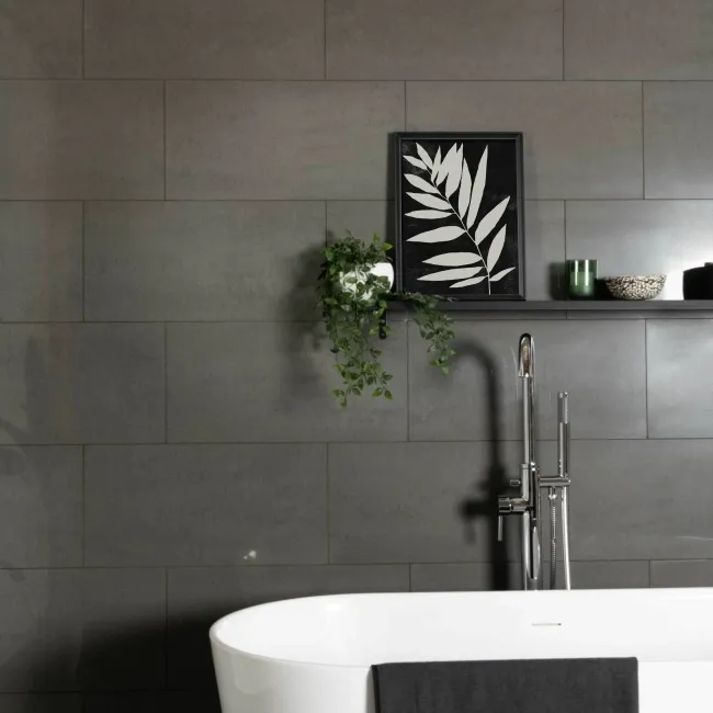 Lounge Polished Dark Grey Stone Effect 300x600 Wall And Floor Tiles