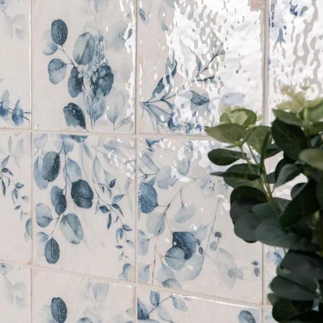 Lucy Blue Floral Gloss Patterned Porcelain Wall Tiles