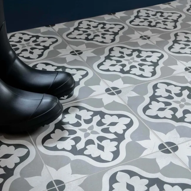 Bloomsbury Grey Matt Patterned Wall and Floor Tiles