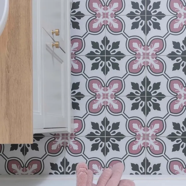 Fiore Pink Matt Patterned Wall and Floor Tiles