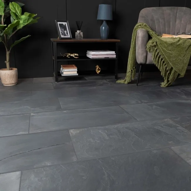 Mahal Black Brushed Slate Tiles