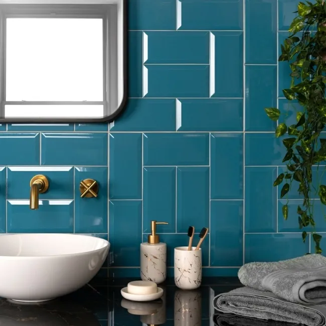 Temple Teal Blue Gloss Ceramic Metro Wall Tiles