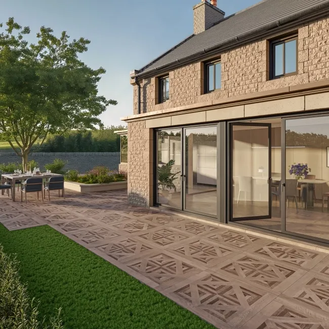 Galloway Walnut Brown Parquet Effect 20mm Porcelain Paving Slabs