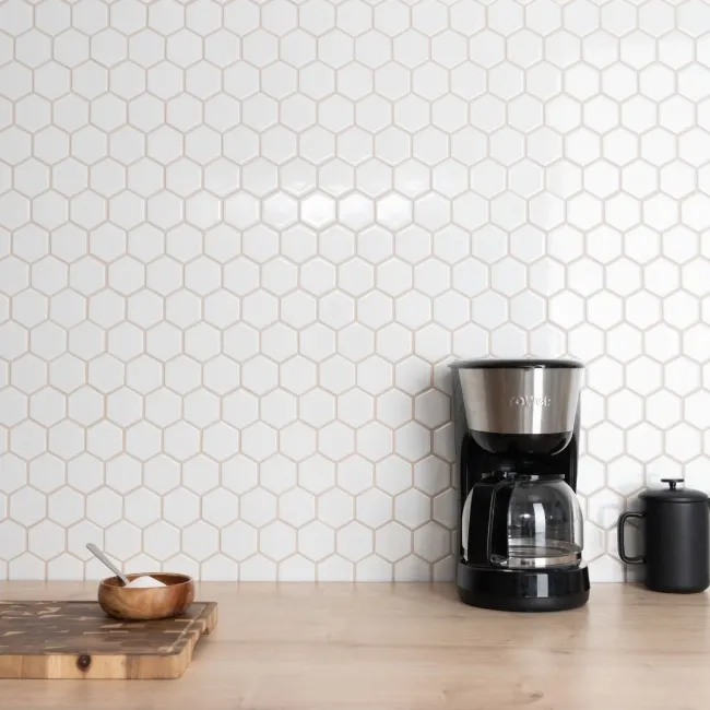 Pixel White 50x50 Hexagon Gloss Mosaic Tiles