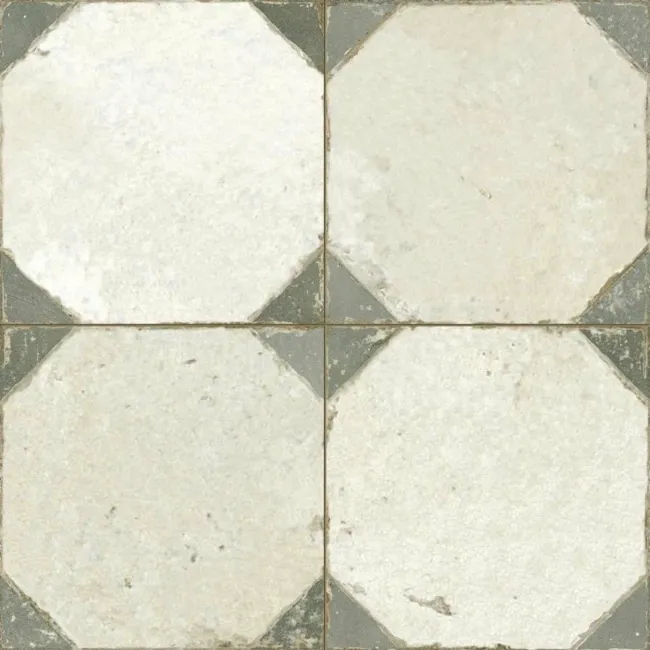Octagon Effect Olive Green Matt Vintage Pattern Wall and Floor Tiles