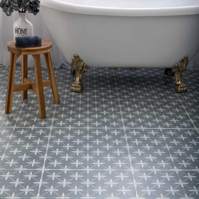 Winslow Blue and White Matt Patterned Floor Tiles