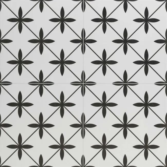 Winslow White and Black Matt Patterned Floor Tiles
