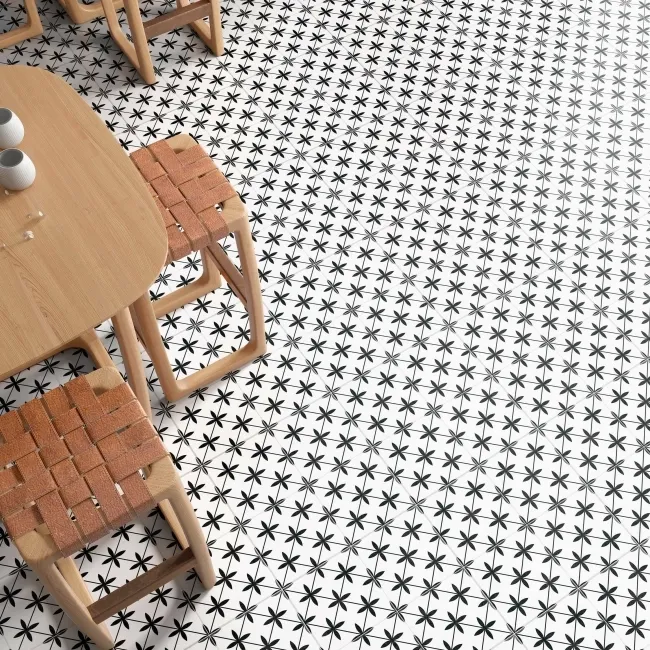 Winslow White and Black Matt Patterned Floor Tiles