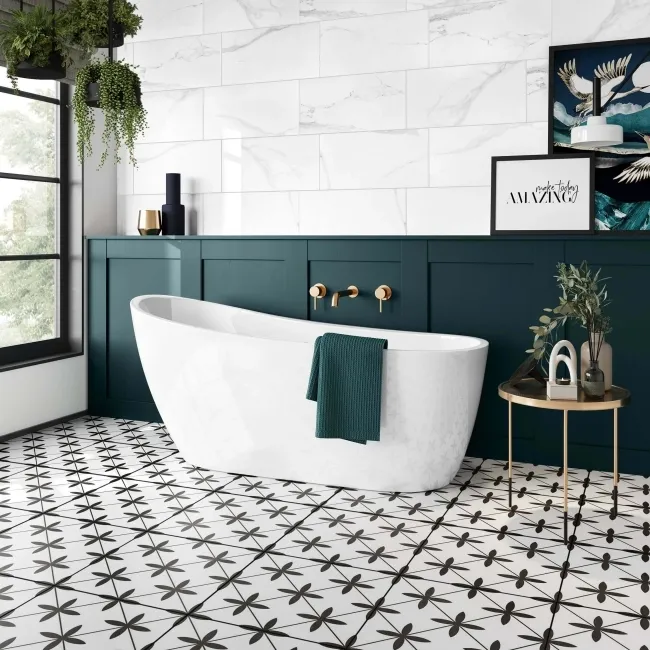 Winslow White and Black Matt Patterned Floor Tiles