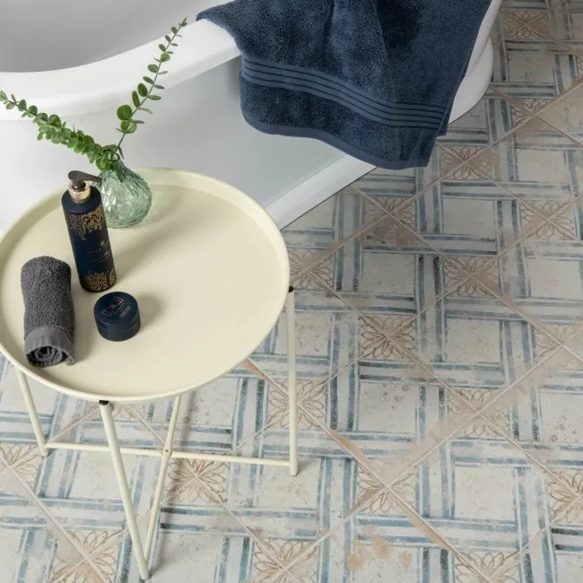 Floweret Diamond Cream Antique Patterned Wall and Floor Tiles